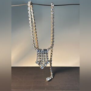 Ice Blue Rhinestone Statement Necklace - Vintage